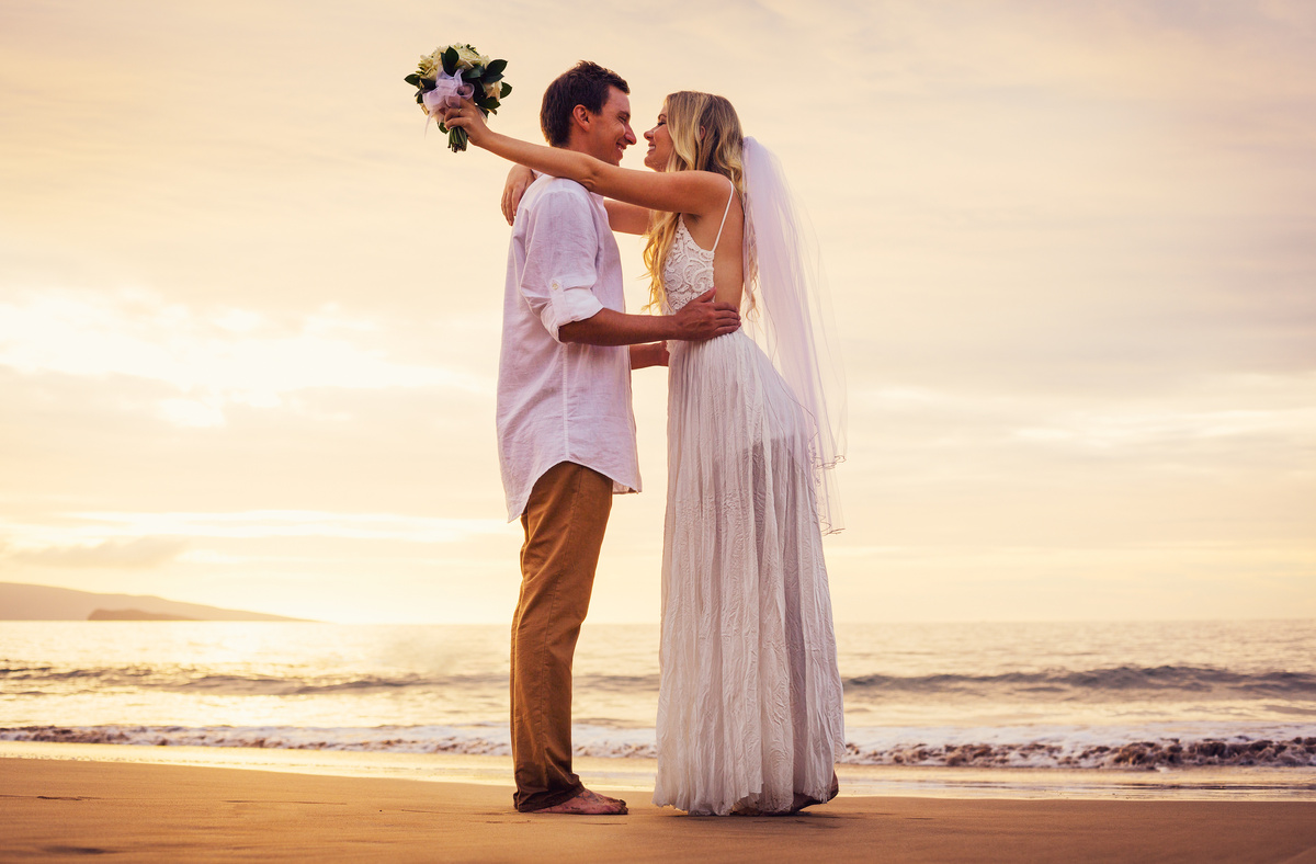 Bride and Groom on Beach 