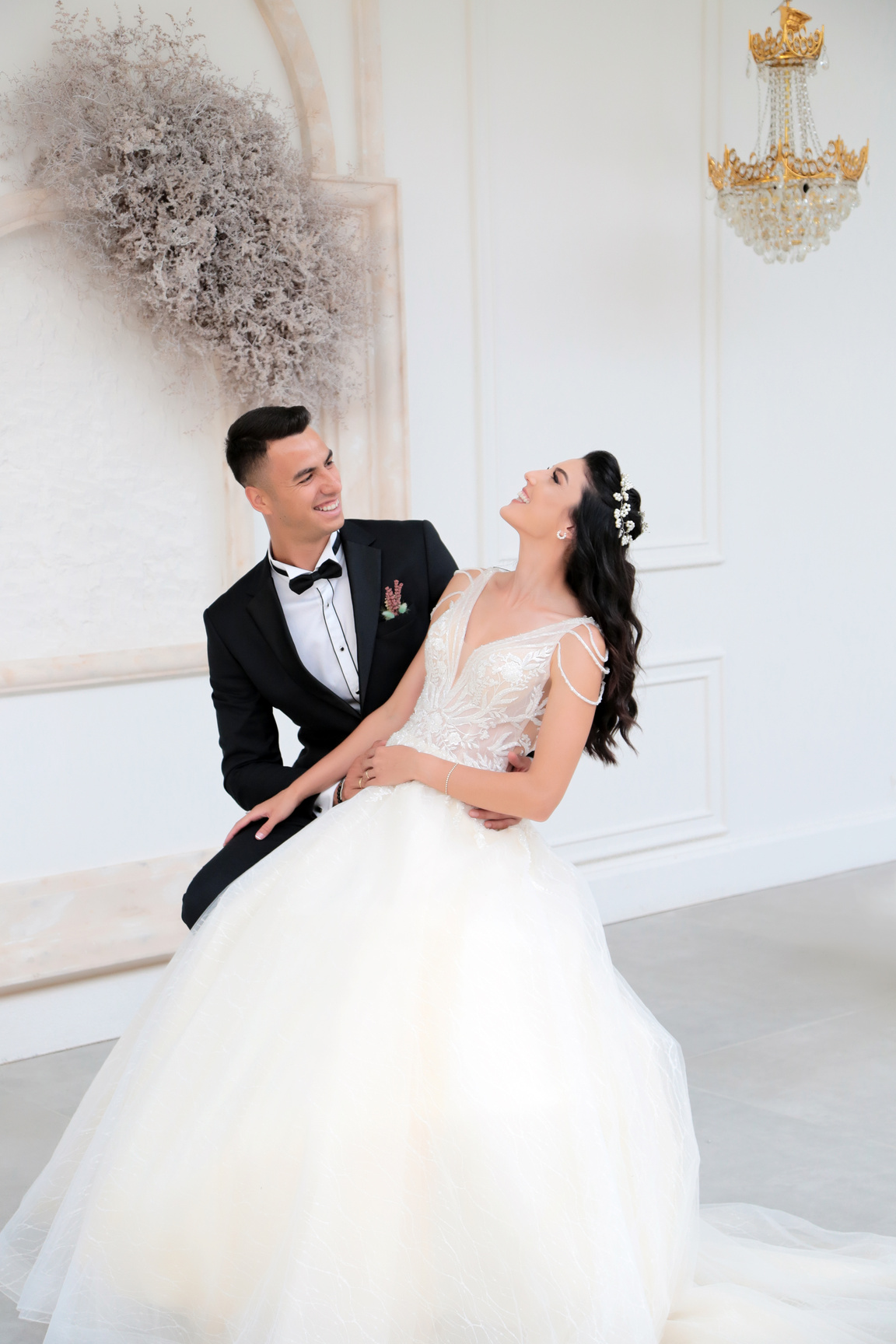 Bride and Groom in White Dress